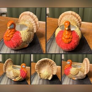Vintage Holland Floral Inc Thanksgiving Colorful Turkey Planter Napkin Holder